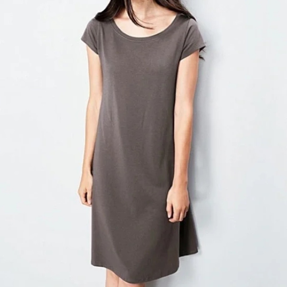 Eileen Fisher Short-Sleeve Mini Dress in Charcoal Gray